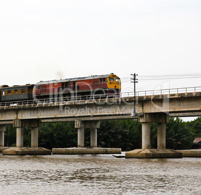 Train ran on bridge over the river