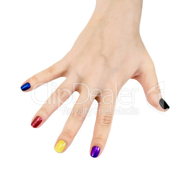 Fingers of female hands with colored lacquer