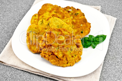 Flapjack chickpeas in plate on stone table