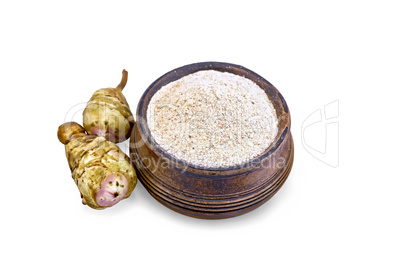 Flour of Jerusalem artichoke in bowl with vegetables