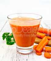 Juice carrot with vegetables and parsley on board