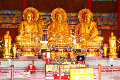 The three Buddhas in the Chinese temple of Thailand