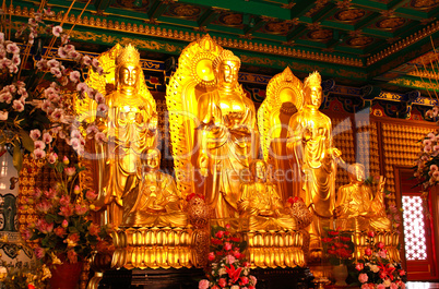 Golden buddha statue in Chinese temple in Thailand