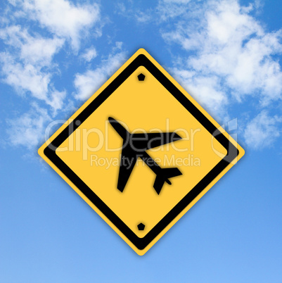 Airplane airport sign on beautiful sky background.