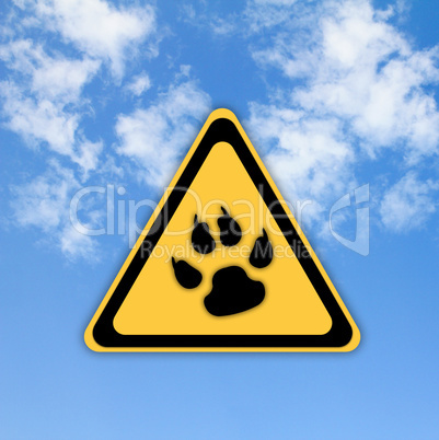 Animal footprint road sign on beautiful sky background.