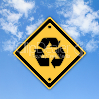 Recycle symbol sign on beautiful sky background.