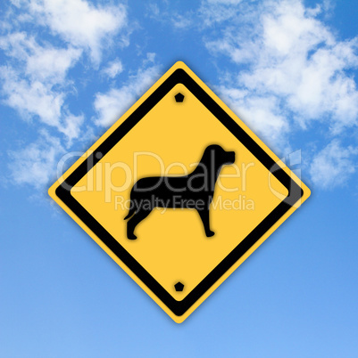 A dog sign on beautiful sky background.
