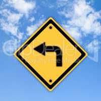 Turn left traffic sign on beautiful sky background.