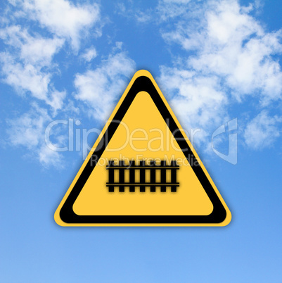 Traffic railway sign on beautiful sky background.