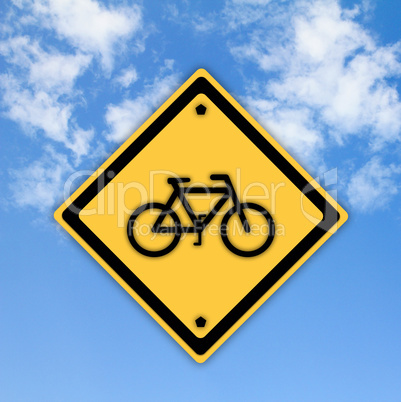Bicycle traffic sign on beautiful sky background.