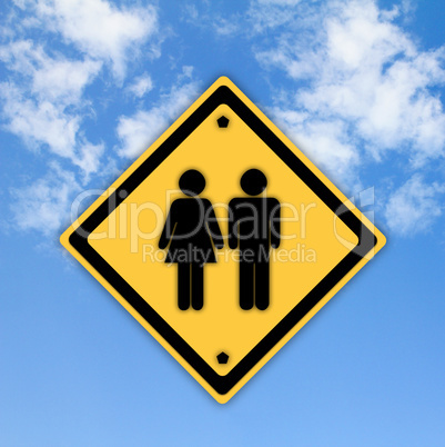 Man and women sign on beautiful sky background.
