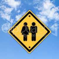 Man and women sign on beautiful sky background.