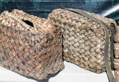 Vintage bag of the peasant, woven from bast.