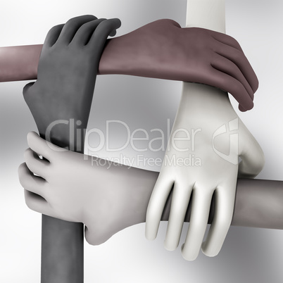 Four hands holding, 3d illustration