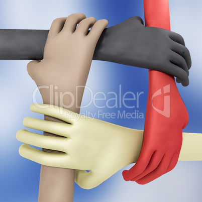 Four hands holding, 3d illustration