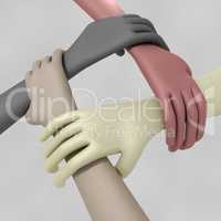 Four hands holding, 3d illustration
