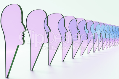Heads one behind the other, 3d illustration