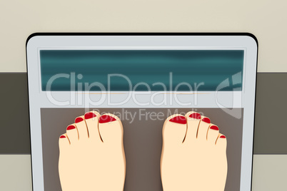 Weight scale with feet, 3d illustration