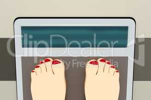 Weight scale with feet, 3d illustration