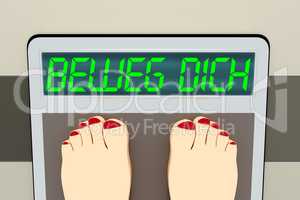 Weight scale with feet, 3d illustration, BEWEG DICH