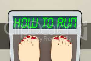 Weight scale with feet, 3d illustration, HOW TO RUN