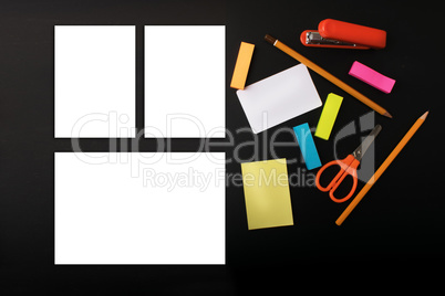 Mock up on the black background, with stationery.