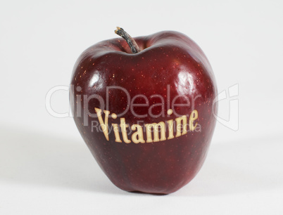 Roter Apfel mit der Aufschrift Vitamine