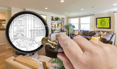 Hand Holding Magnifying Glass Revealing Custom Kitchen Design Dr