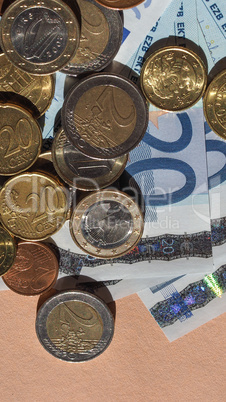 Euro coins and notes - vertical