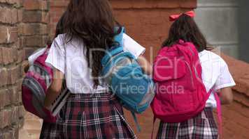 Teen Girl Students With Backpacks