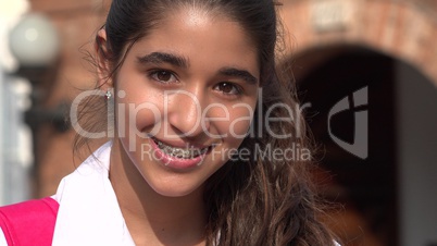 Pretty Teen Girl Smiling With Braces