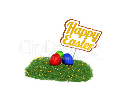 Happy Easter sign with colored eggs