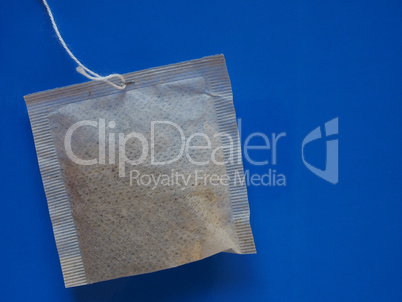 tea bag over blue with copy space