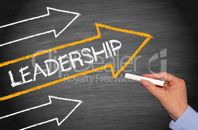 Leadership Concept Chalkboard with female hand