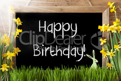 Sunny Narcissus, Easter Bunny, Text Happy Birthday