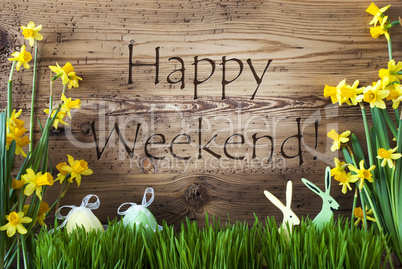 Easter Decoration, Gras, Text Happy Weekend