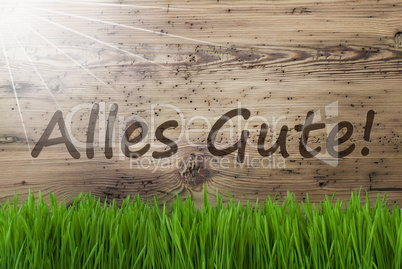 Sunny Wooden Background, Gras, Alles Gute Means Best Wishes