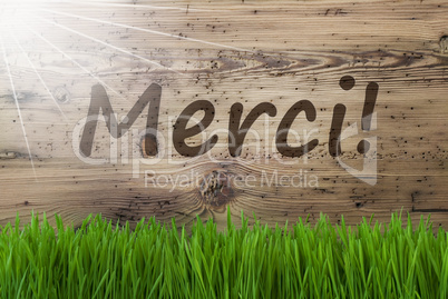 Sunny Wooden Background, Gras, Merci Means Thank You