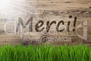 Sunny Wooden Background, Gras, Merci Means Thank You