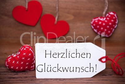 Read Hearts, Label, Herzlichen Glueckwunsch Means Congratulations