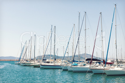 Sailing boats moored in the harbor