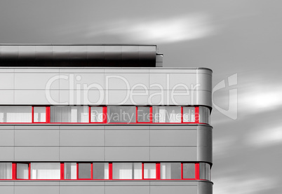 Modern building with red windows