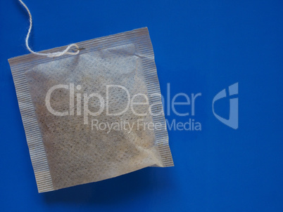 tea bag over blue with copy space