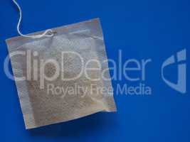 tea bag over blue with copy space