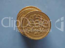 1 pound coin, United Kingdom over blue with copy space