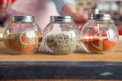 Glass jars with spices