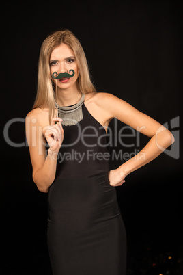 Gorgeous woman with fake mustache