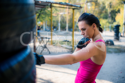 Woman boxer doing working out