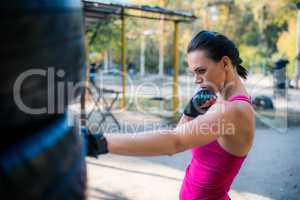 Woman boxer doing working out