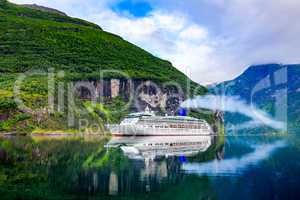 Cruise Liners On Geiranger fjord, Norway